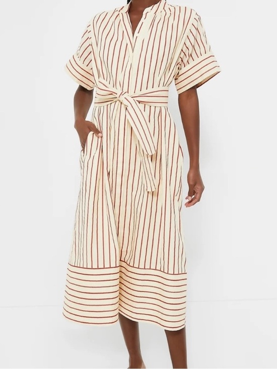 Tuckernuck Dresses & Skirts - Tuckernuck Cream Midi Dress with Red Stripes and Tie Waist